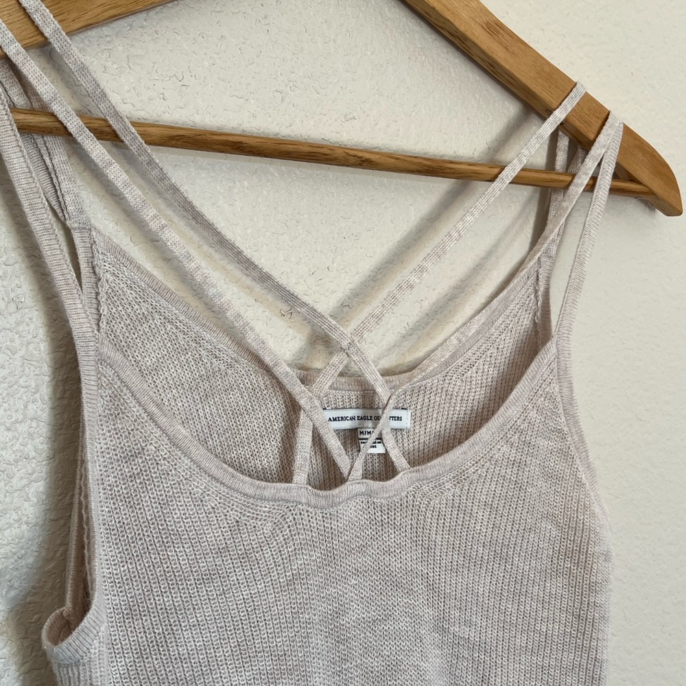 American Eagle Outfitters | Beige Knit Criss-Cross Beachy Tank